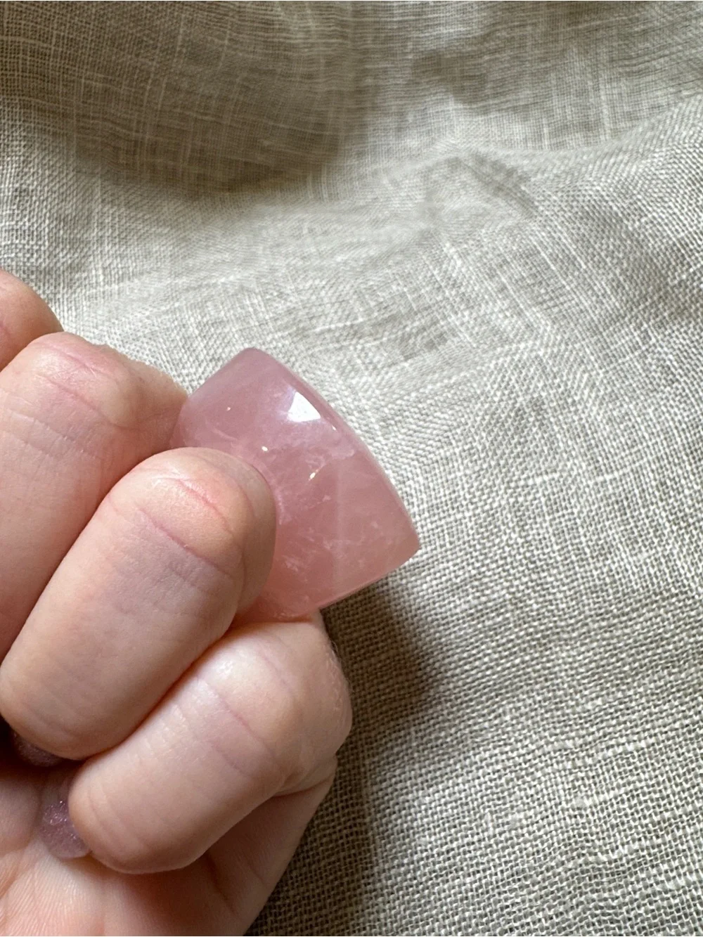 Genuine Rose Quartz Chunky Statement Ring Size 7